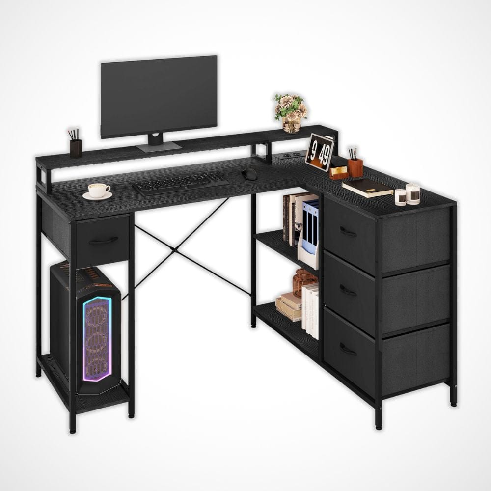 Bureau Noir Gamer | Desk-Elite Noir / 140x117cm