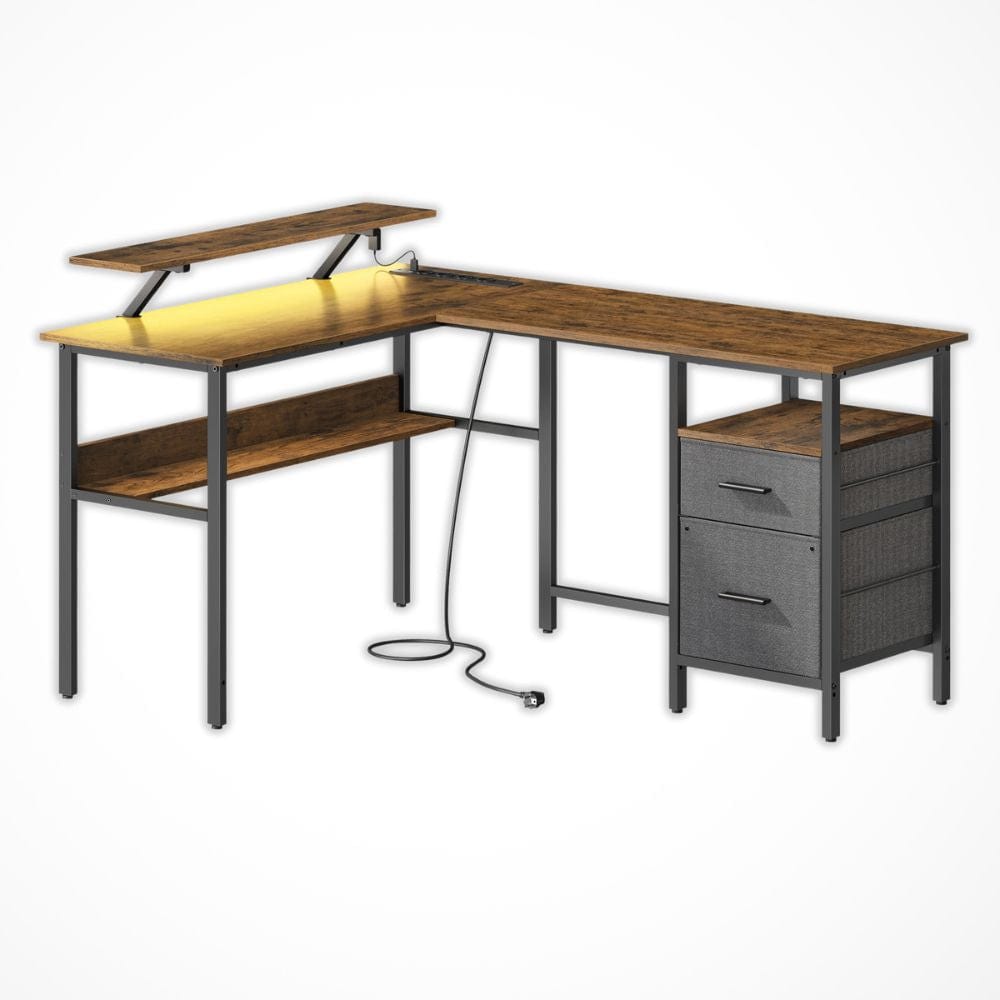 Grand Bureau d’Angle avec Rangement | Desk-Elite Marron / 150x120cm