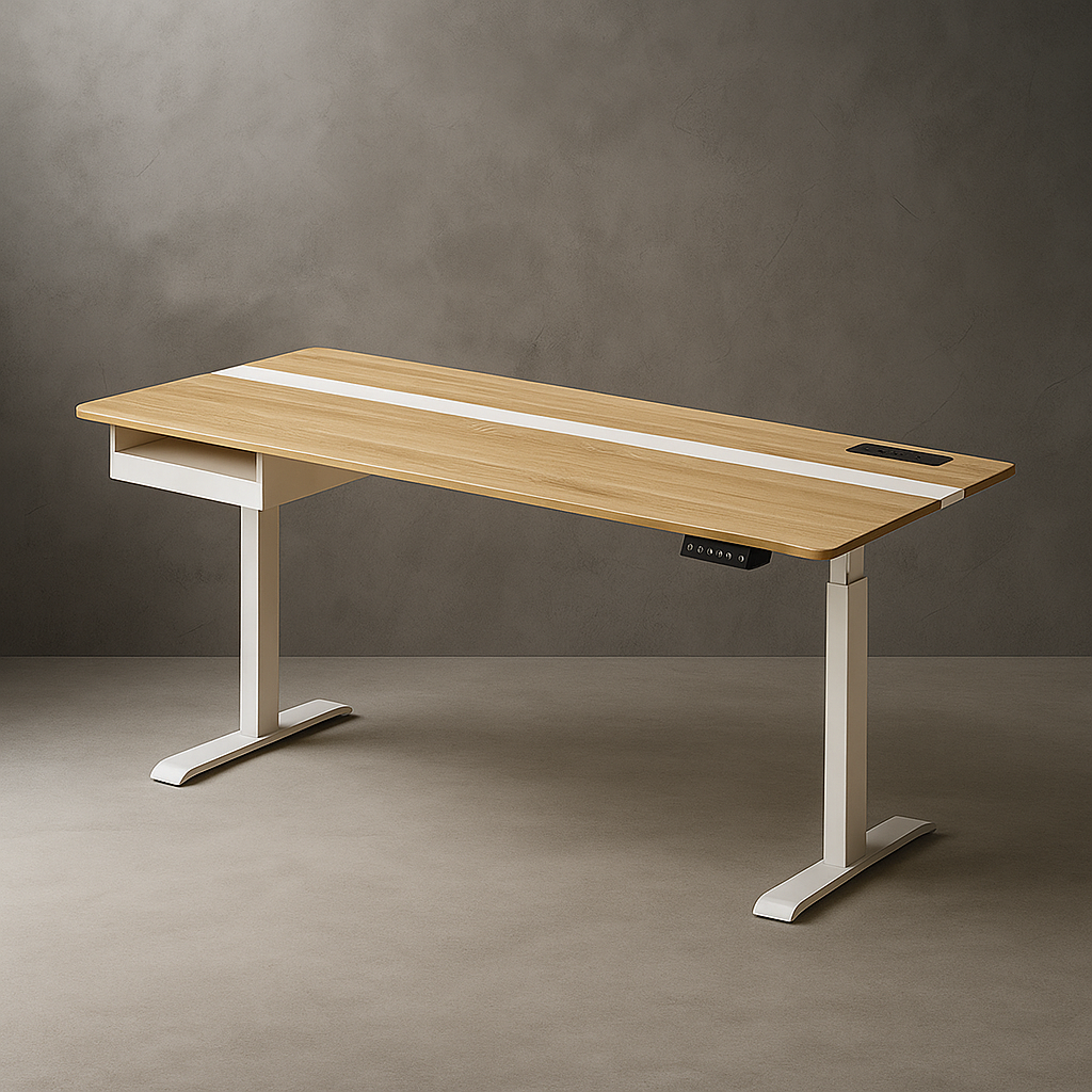 Bureau Réglable en Hauteur Electrique chêne clair | Desk-Elite