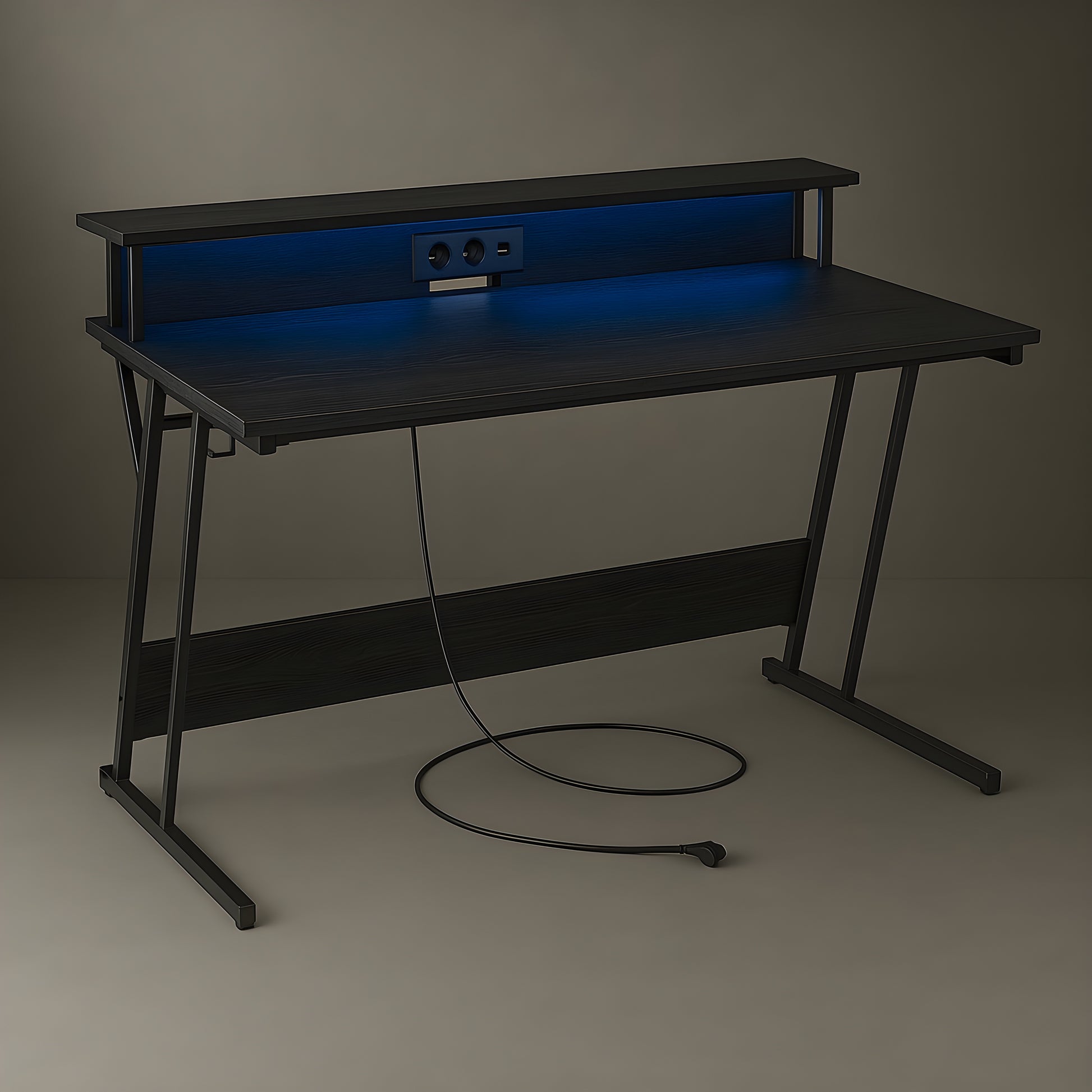 Bureau avec Prise Intégrée Noir Boisé | Desk-Elite