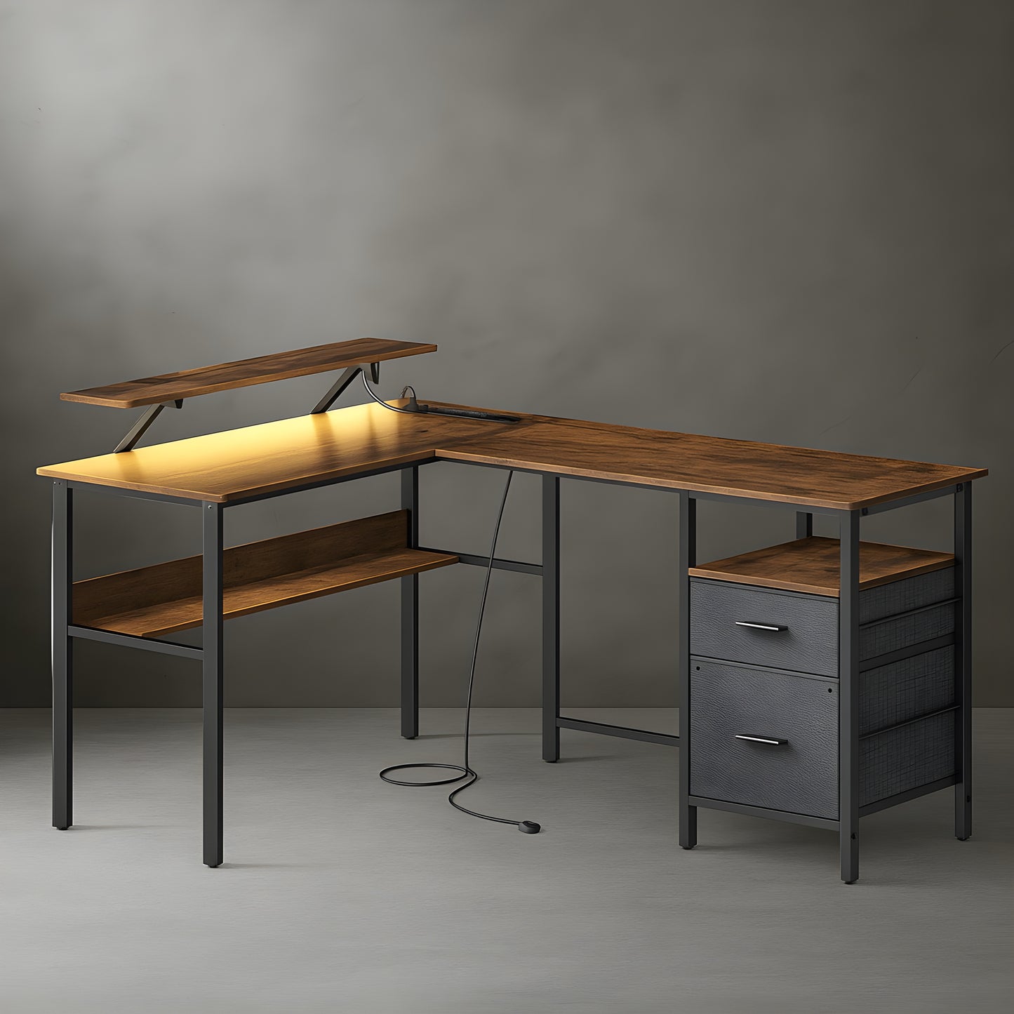Grand Bureau d’Angle avec Rangement Marron | Desk-Elite