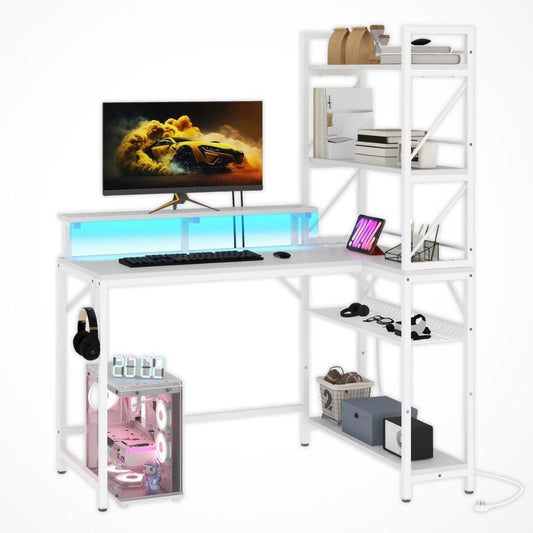 Bureau avec Etagère Intégrée | Desk-Elite Blanc / 80x34cm