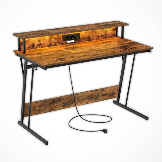 Bureau avec Prise Intégrée | Desk-Elite Marron Rustique / 120x60cm