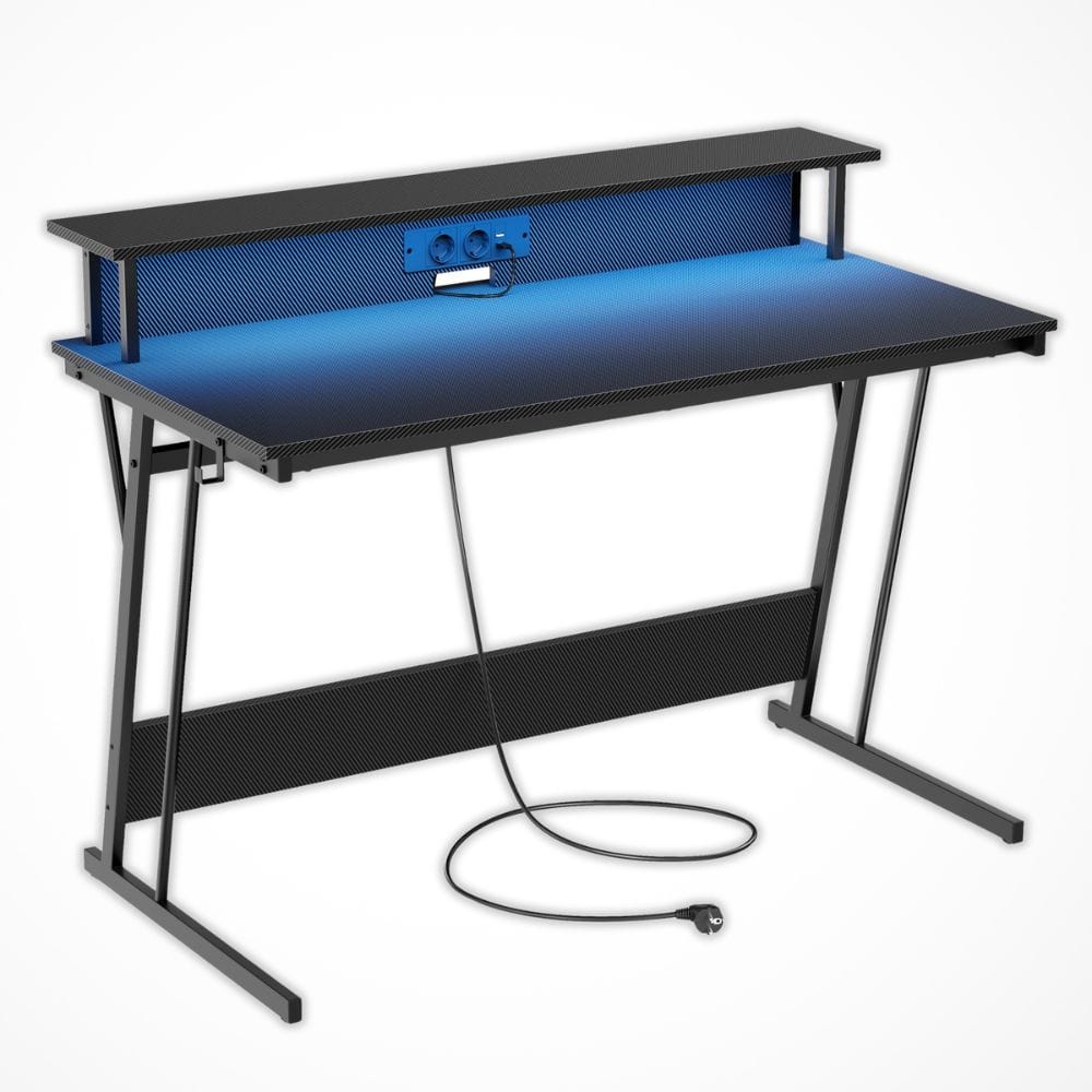 Bureau avec Prise Intégrée | Desk-Elite Noir Carbone / 120x60cm