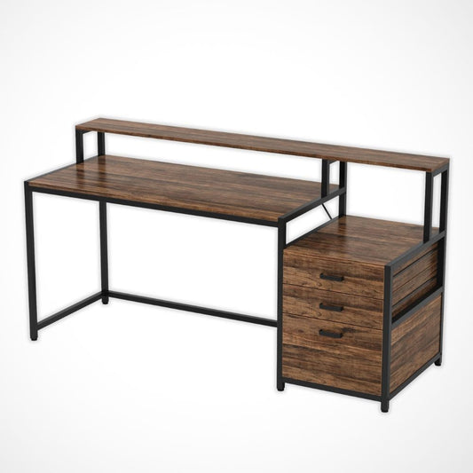 Bureau avec Rangement Intégré | Desk-Elite Bois foncé / 160x50cm