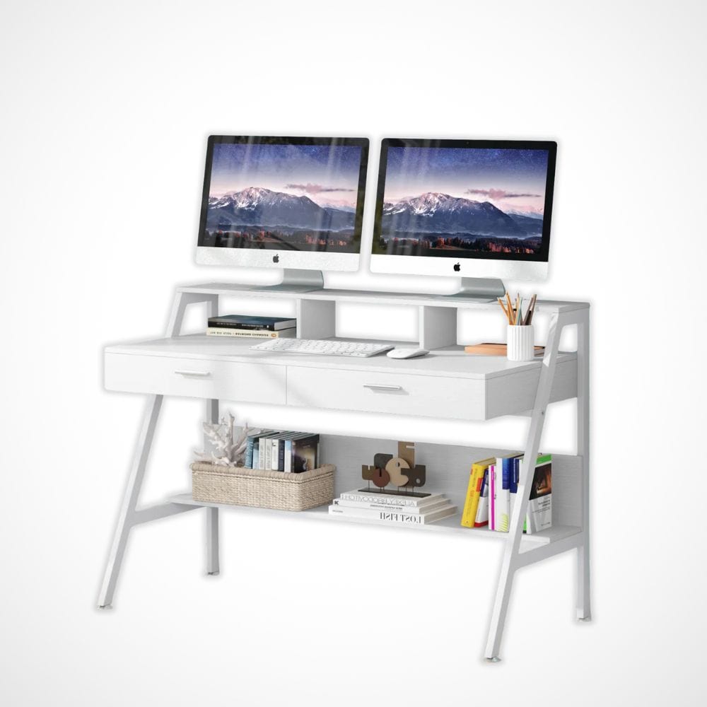 Bureau avec Tiroir et Rangement | Desk-Elite Blanc / 120x60cm