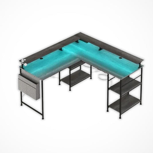 Bureau en L avec Rangement | Desk-Elite Gris / 155x155cm