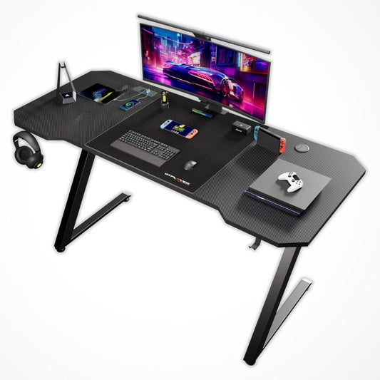 Bureau Gamer avec Prise | Desk-Elite Noir / 120x60cm