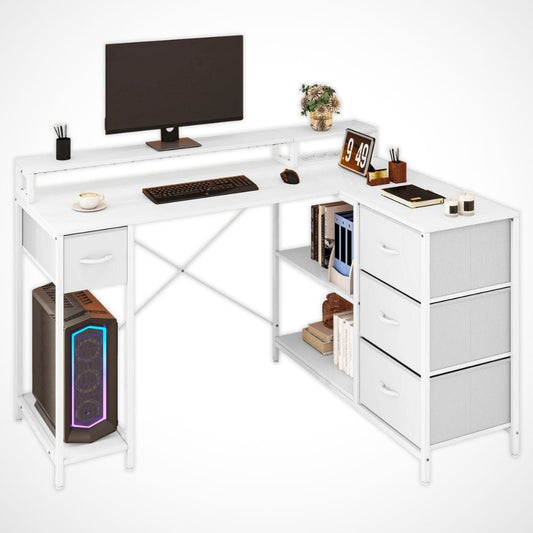Bureau Gamer Blanc | DeskElite Blanc / 140x117cm