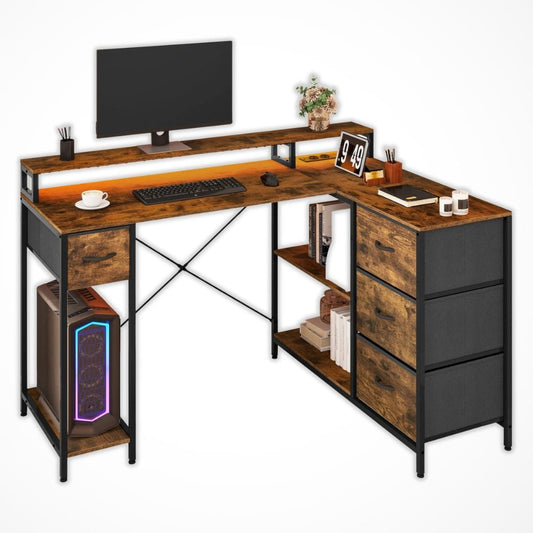 Bureau Gamer Bois | Desk-Elite Marron / 140x117cm
