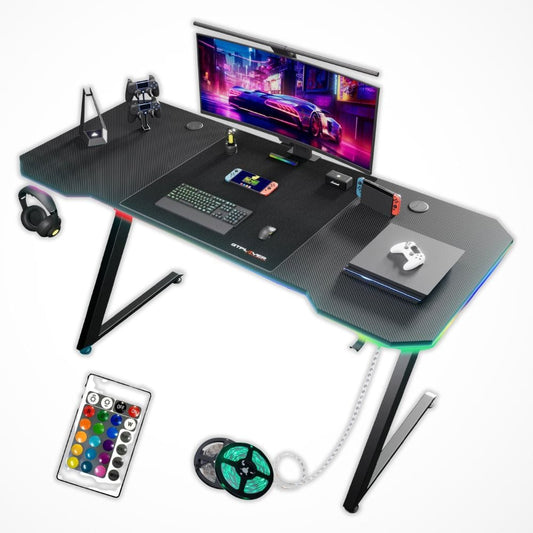 Bureau Gamer LED | Desk-Elite Noir / 120x60cm
