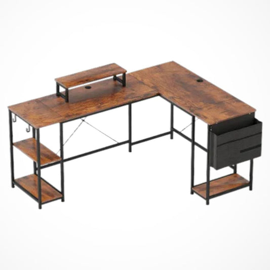 Grand Bureau avec Rangement | Desk-Elite Marron / 168x120x75cm